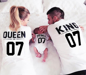 100% Cotton Matching T shirt King 07 Queen 07 Prince Princess Newborn Letter Print Shirts,Couples Leisure Short Sleeve O neck T-