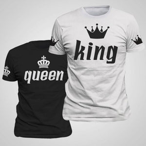 King Queen Lovers Tee T Shirt Imperial Crown Printing Couple Clothes lovers Tee Shirt Femme Summer 2018 New Casual O-neck Tops