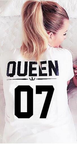 100% Cotton Matching T shirt King 07 Queen 07 Prince Princess Newborn Letter Print Shirts,Couples Leisure Short Sleeve O neck T-