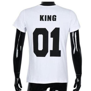 100% Cotton Matching T shirt King 07 Queen 07 Prince Princess Newborn Letter Print Shirts,Couples Leisure Short Sleeve O neck T-