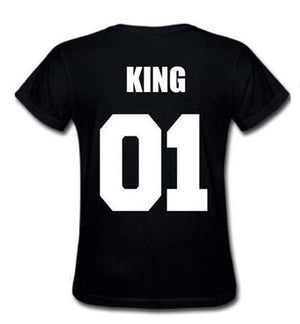 100% Cotton Matching T shirt King 07 Queen 07 Prince Princess Newborn Letter Print Shirts,Couples Leisure Short Sleeve O neck T-