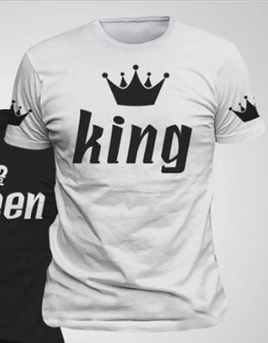 King Queen Lovers Tee T Shirt Imperial Crown Printing Couple Clothes lovers Tee Shirt Femme Summer 2018 New Casual O-neck Tops