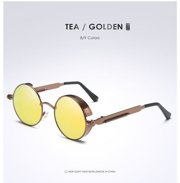 Gold Metal Polarized Sunglasses Gothic Steampunk Sunglasses Mens Womens Fashion Retro Vintage Shield Eyewear Shades 372 Red