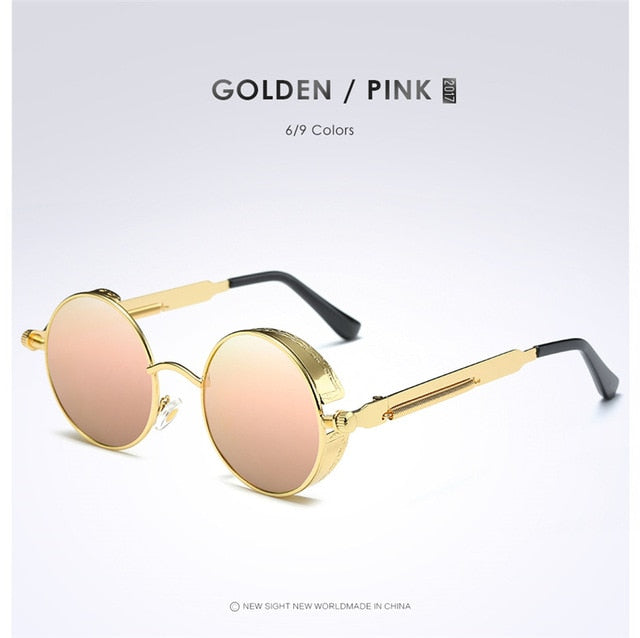 Gold Metal Polarized Sunglasses Gothic Steampunk Sunglasses Mens Womens Fashion Retro Vintage Shield Eyewear Shades 372 Red