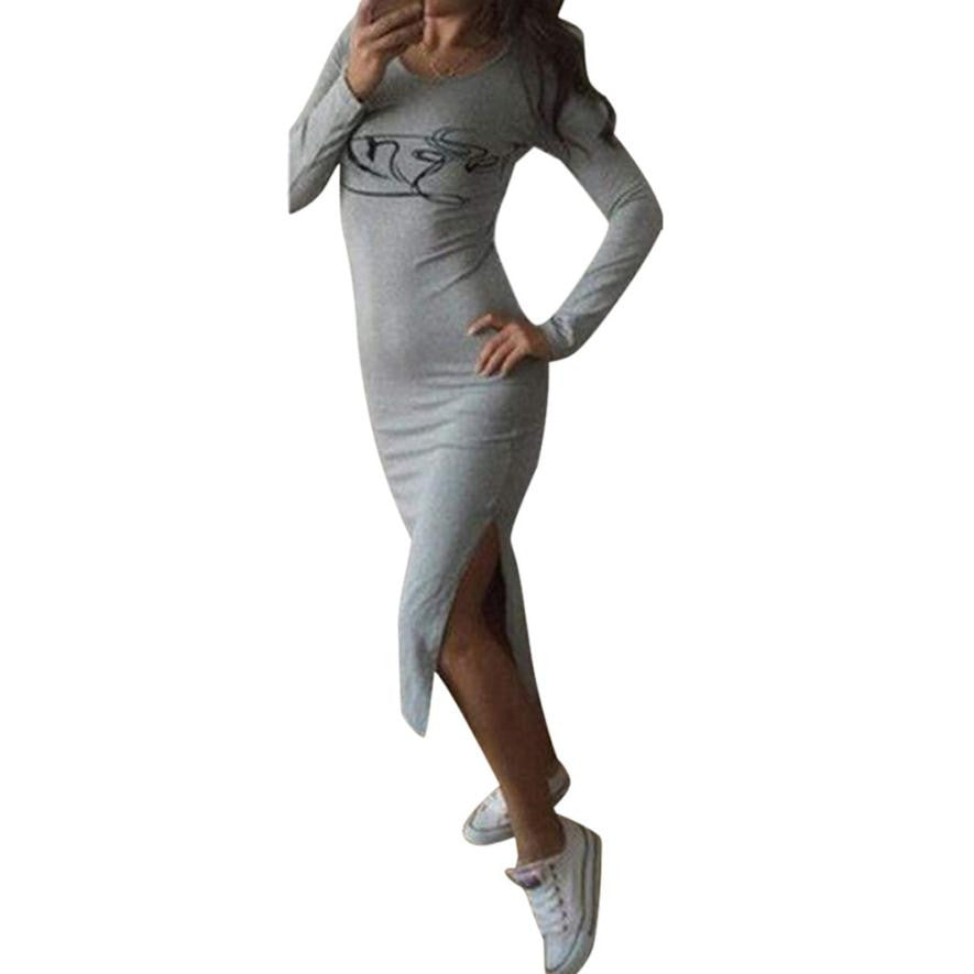 JECKSION women winter dresses 2016 long sleeve With Wings Cotton Slim Dress Grey Black O-Neck women clothes #LYW