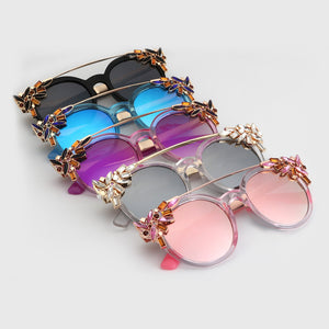 ROYAL GIRL High Quality Double Girder Cat Eye Sunglasses Women Brand Designer Vintage Sun Glasses With Diamond Oculos ss722
