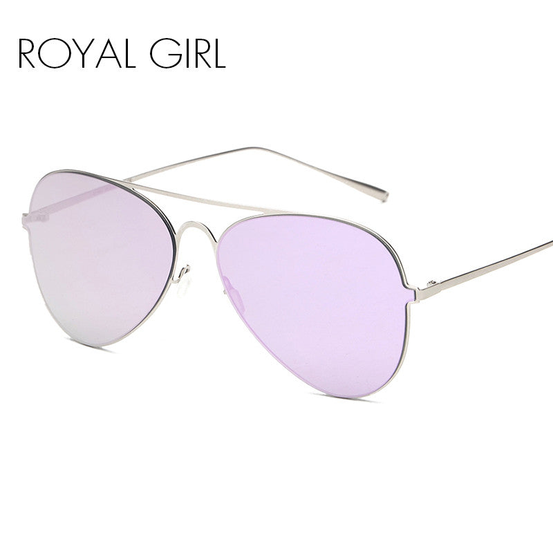 ROYAL GIRL New Sunglasses Women Metal Frame Mirror Lens Brand Designer UV400 Oversized Vintage Sun Glasses #SS065