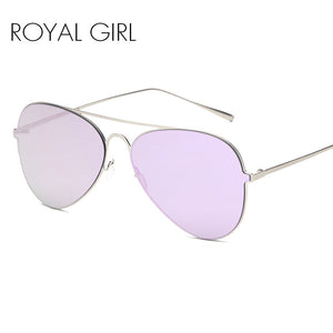 ROYAL GIRL New Sunglasses Women Metal Frame Mirror Lens Brand Designer UV400 Oversized Vintage Sun Glasses #SS065