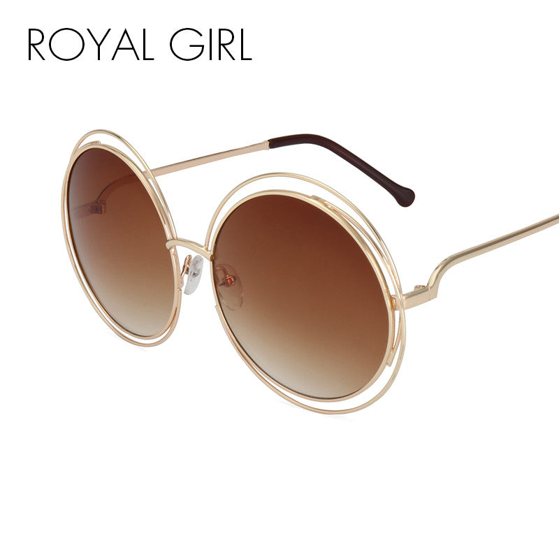 ROYAL GIRL NEW High Quality Elegant Round Wire Frame Sunglasses Women Mirror gradient Glasses shades Oversized Eyeglasses ss076