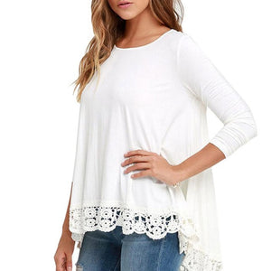 Women White Shirt Blouse Long Sleeve Casual Lace Patchwork Blouse Loose Cotton Tops blusa feminina Women Clothes