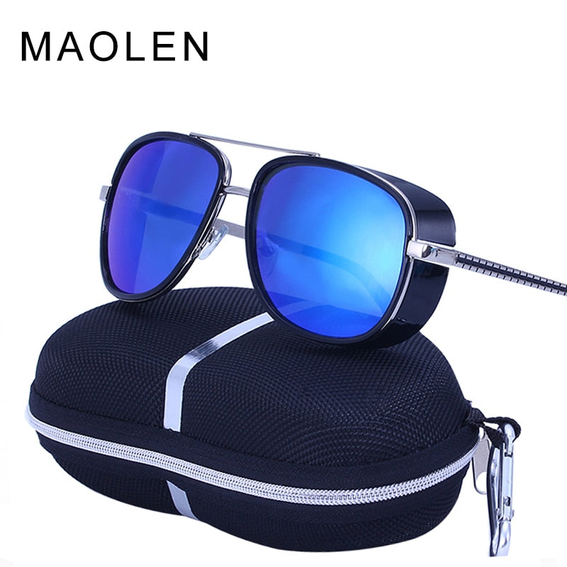 MAOLEN Tony Stark Iron Man Sunglasses Men Luxury Brand Eyewear Mirror Punk Sun Glasses Vintage Male Sunglasses Steampunk