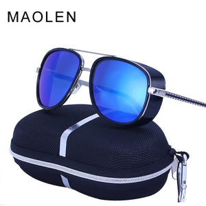 MAOLEN Tony Stark Iron Man Sunglasses Men Luxury Brand Eyewear Mirror Punk Sun Glasses Vintage Male Sunglasses Steampunk