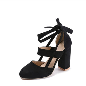 MCCKLE Female Fashion Ankle Strap Two Piece Black Chunky Heel High Heels 2018 Women's Comfortable Pumps Ladies Plus Size Shoes