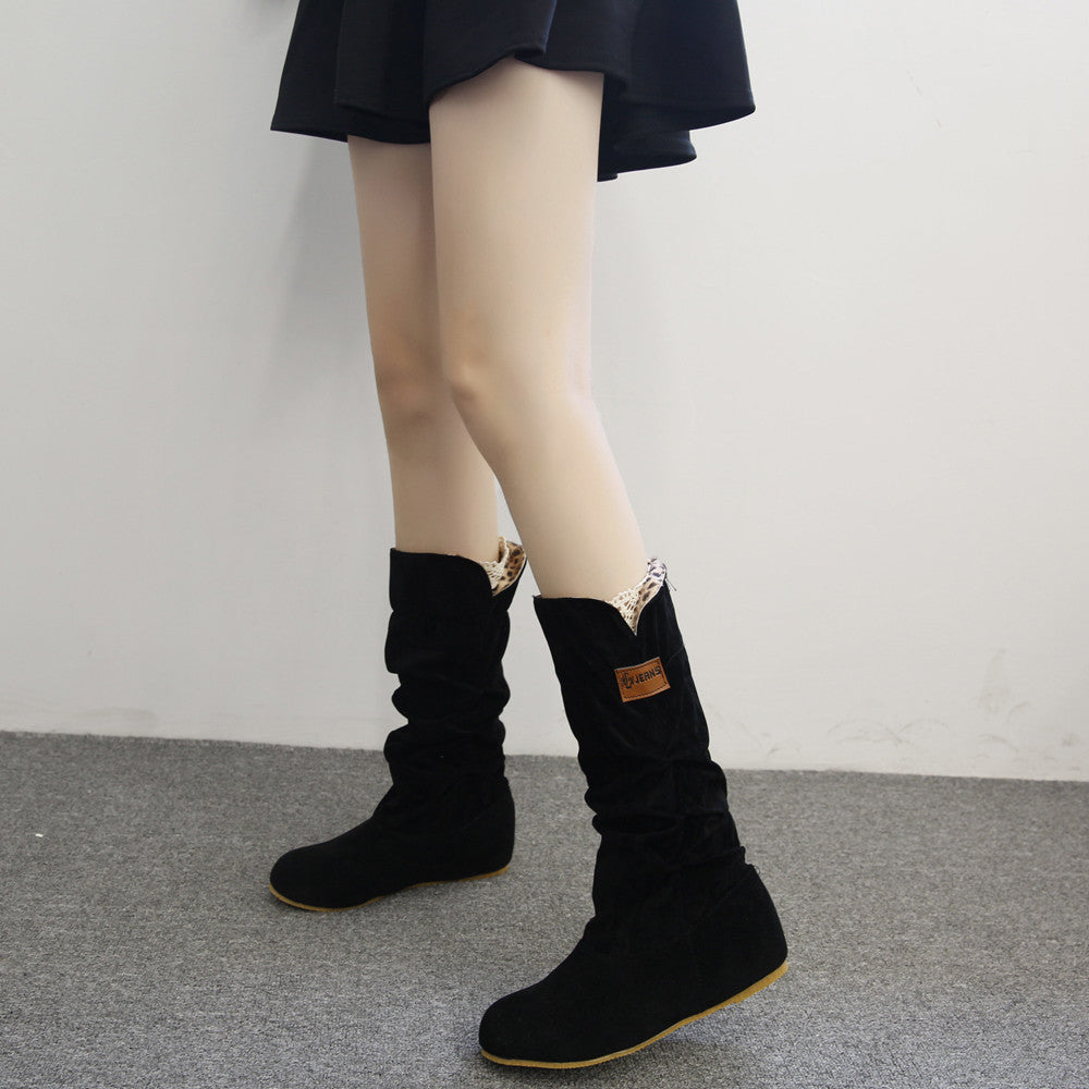Woman knee High Boots Flat Heel Nubuck Motorcycle Boot Autumn Winter Shoes