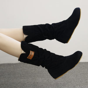 Woman knee High Boots Flat Heel Nubuck Motorcycle Boot Autumn Winter Shoes