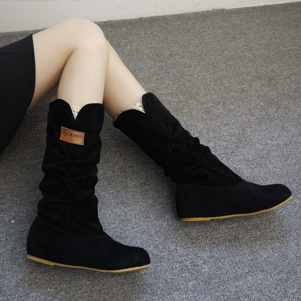 Woman knee High Boots Flat Heel Nubuck Motorcycle Boot Autumn Winter Shoes