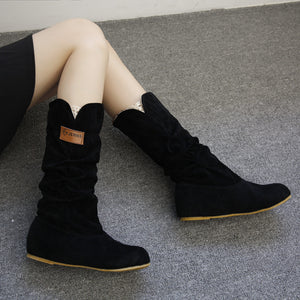 Woman knee High Boots Flat Heel Nubuck Motorcycle Boot Autumn Winter Shoes