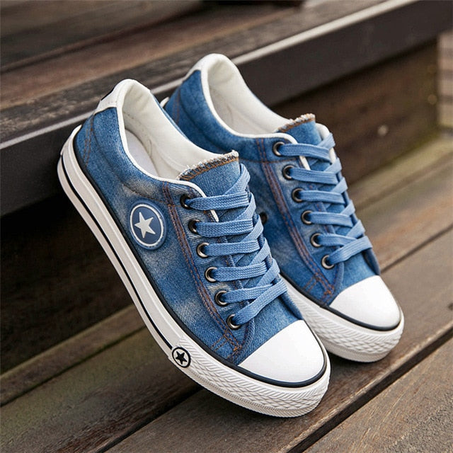 Women Fashion Sneakers Denim Canvas Shoes Star Summer Casual Shoes Trainers Walking Skateboard Flats Tenis Chaussure Femmes 44