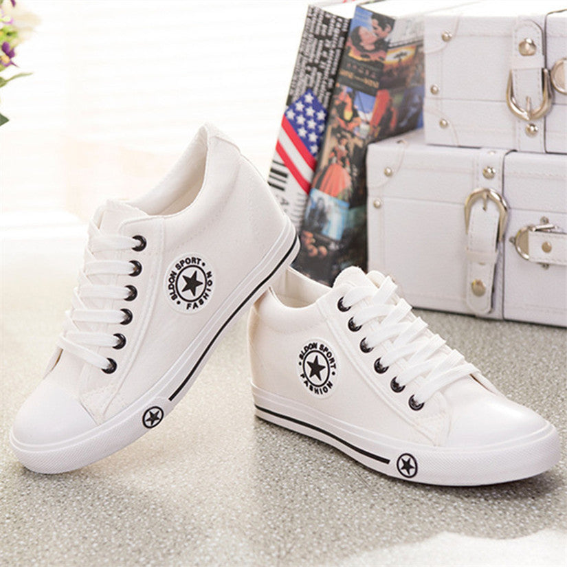 Summer Sneakers Wedges Canvas Shoes Women Casual Shoes Female Cute White Basket Stars Zapatos Mujer Trainers 5 cm Height tenis