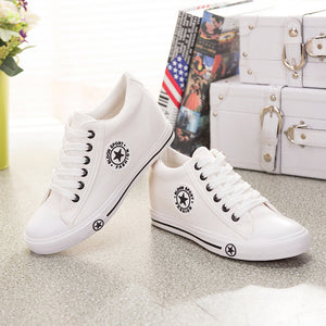 Summer Sneakers Wedges Canvas Shoes Women Casual Shoes Female Cute White Basket Stars Zapatos Mujer Trainers 5 cm Height tenis