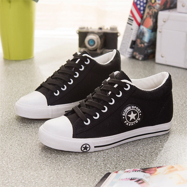 Summer Sneakers Wedges Canvas Shoes Women Casual Shoes Female Cute White Basket Stars Zapatos Mujer Trainers 5 cm Height tenis