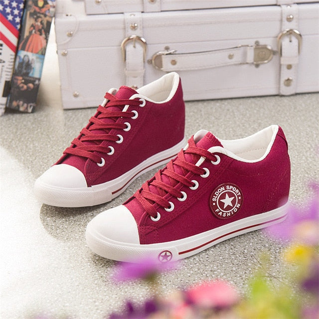 Summer Sneakers Wedges Canvas Shoes Women Casual Shoes Female Cute White Basket Stars Zapatos Mujer Trainers 5 cm Height tenis