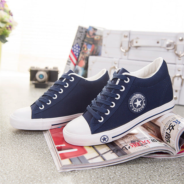 Summer Sneakers Wedges Canvas Shoes Women Casual Shoes Female Cute White Basket Stars Zapatos Mujer Trainers 5 cm Height tenis