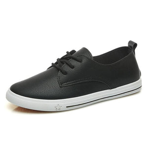 2018 Spring Summer New Leather Women Shoe Casual Leather Shoes For Women Flat Shoes White Ladies Lacing Loafers Zapatos Mujer