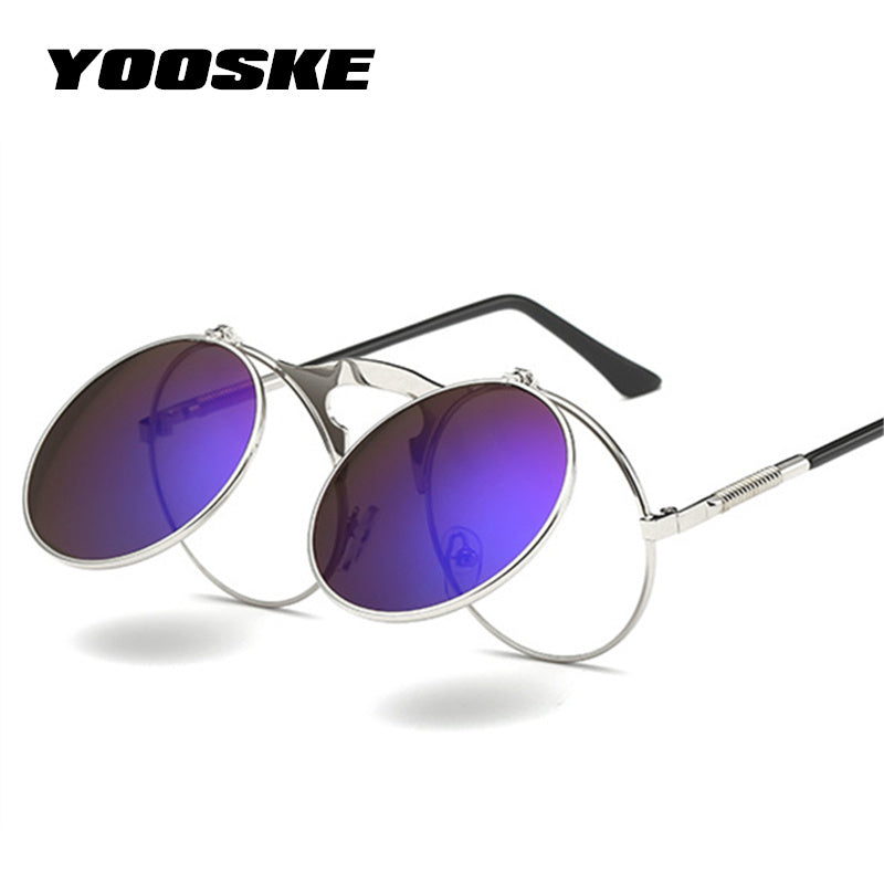 YOOSKE Retro Steam Punk Sunglasses Round Metal Frames Steampunk Sun Glasses Women Men Brand Designer Vontage Eyewear UV400