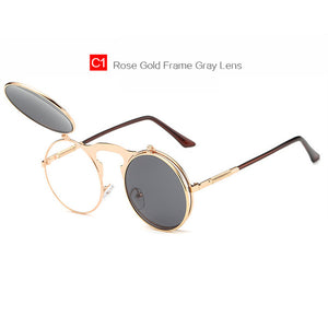 YOOSKE Retro Steam Punk Sunglasses Round Metal Frames Steampunk Sun Glasses Women Men Brand Designer Vontage Eyewear UV400