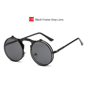 YOOSKE Retro Steam Punk Sunglasses Round Metal Frames Steampunk Sun Glasses Women Men Brand Designer Vontage Eyewear UV400