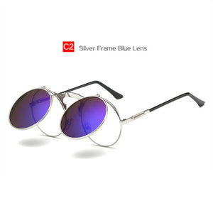YOOSKE Retro Steam Punk Sunglasses Round Metal Frames Steampunk Sun Glasses Women Men Brand Designer Vontage Eyewear UV400