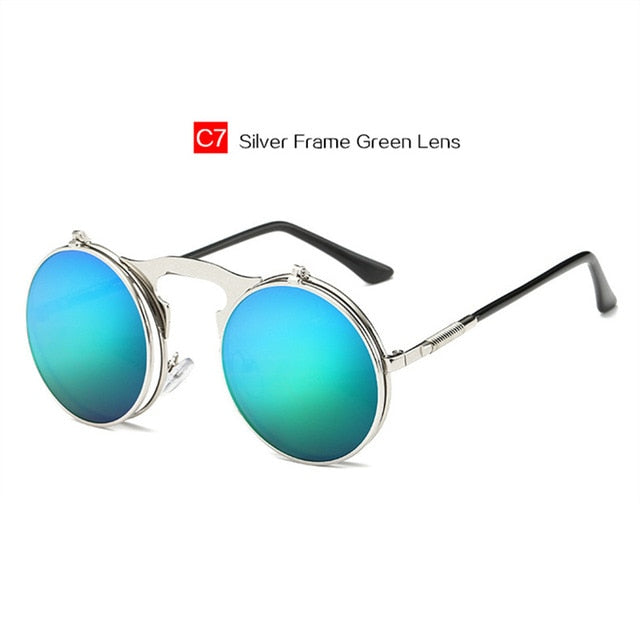 YOOSKE Retro Steam Punk Sunglasses Round Metal Frames Steampunk Sun Glasses Women Men Brand Designer Vontage Eyewear UV400