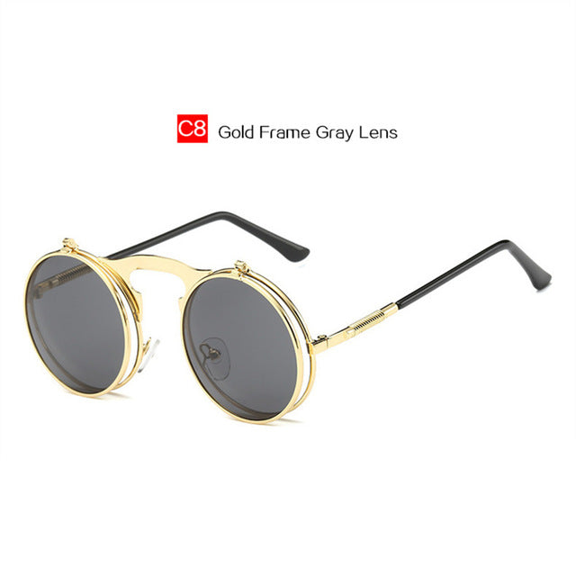 YOOSKE Retro Steam Punk Sunglasses Round Metal Frames Steampunk Sun Glasses Women Men Brand Designer Vontage Eyewear UV400