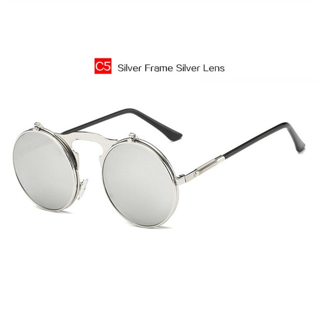 YOOSKE Retro Steam Punk Sunglasses Round Metal Frames Steampunk Sun Glasses Women Men Brand Designer Vontage Eyewear UV400