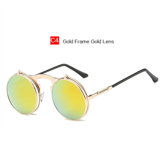 YOOSKE Retro Steam Punk Sunglasses Round Metal Frames Steampunk Sun Glasses Women Men Brand Designer Vontage Eyewear UV400