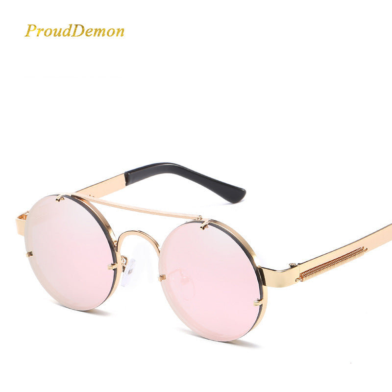 Prouddemon New Retro Round Steampunk Sunglasses Women Luxury Popular Metal Spring Sun Glasses For Men Big Mirror Lens Oculos