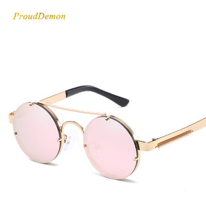 Prouddemon New Retro Round Steampunk Sunglasses Women Luxury Popular Metal Spring Sun Glasses For Men Big Mirror Lens Oculos