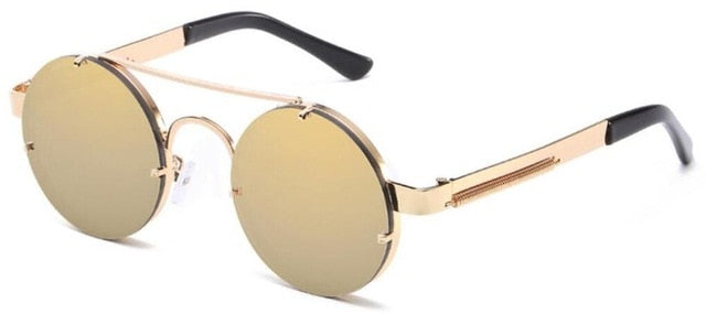 Prouddemon New Retro Round Steampunk Sunglasses Women Luxury Popular Metal Spring Sun Glasses For Men Big Mirror Lens Oculos