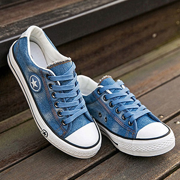 Fashion Women Sneakers Denim Casual Shoes Female Summer Canvas Shoes Trainers Lace Up Ladies Basket femme Stars tenis feminino