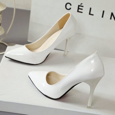 2018 HOT Women Shoes Pointed Toe Pumps Patent Leather Dress  High Heels Boat Shoes Wedding Shoes Zapatos Mujer Blue wine red