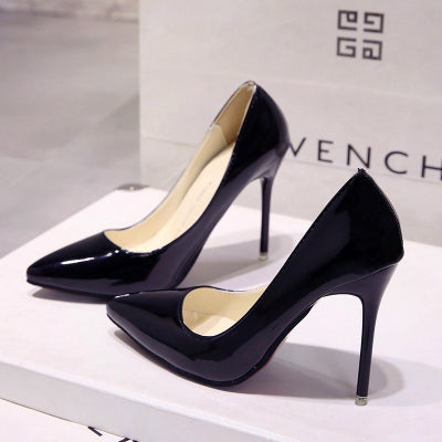 2018 HOT Women Shoes Pointed Toe Pumps Patent Leather Dress  High Heels Boat Shoes Wedding Shoes Zapatos Mujer Blue wine red