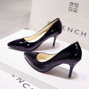 2018 HOT Women Shoes Pointed Toe Pumps Patent Leather Dress  High Heels Boat Shoes Wedding Shoes Zapatos Mujer Blue wine red