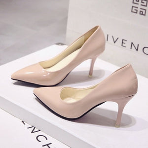 2018 HOT Women Shoes Pointed Toe Pumps Patent Leather Dress  High Heels Boat Shoes Wedding Shoes Zapatos Mujer Blue wine red