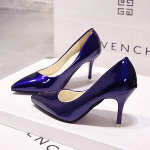 2018 HOT Women Shoes Pointed Toe Pumps Patent Leather Dress  High Heels Boat Shoes Wedding Shoes Zapatos Mujer Blue wine red