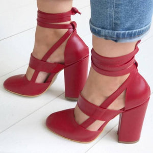 MCCKLE Female Fashion Ankle Strap Two Piece Black Chunky Heel High Heels 2018 Women's Comfortable Pumps Ladies Plus Size Shoes