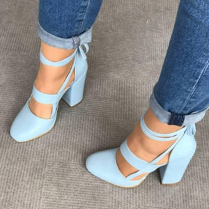 MCCKLE Female Fashion Ankle Strap Two Piece Black Chunky Heel High Heels 2018 Women's Comfortable Pumps Ladies Plus Size Shoes
