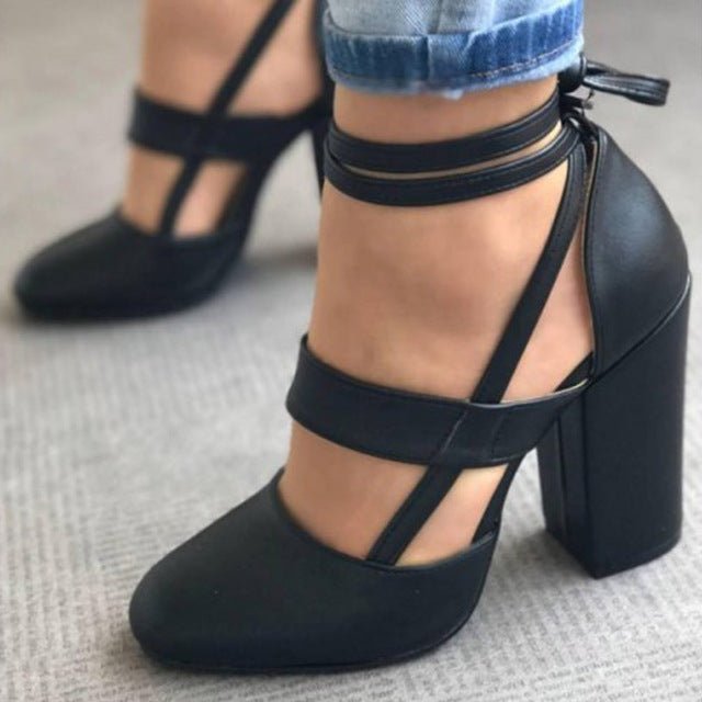 MCCKLE Female Fashion Ankle Strap Two Piece Black Chunky Heel High Heels 2018 Women's Comfortable Pumps Ladies Plus Size Shoes