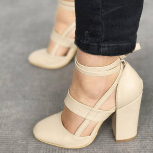 MCCKLE Female Fashion Ankle Strap Two Piece Black Chunky Heel High Heels 2018 Women's Comfortable Pumps Ladies Plus Size Shoes