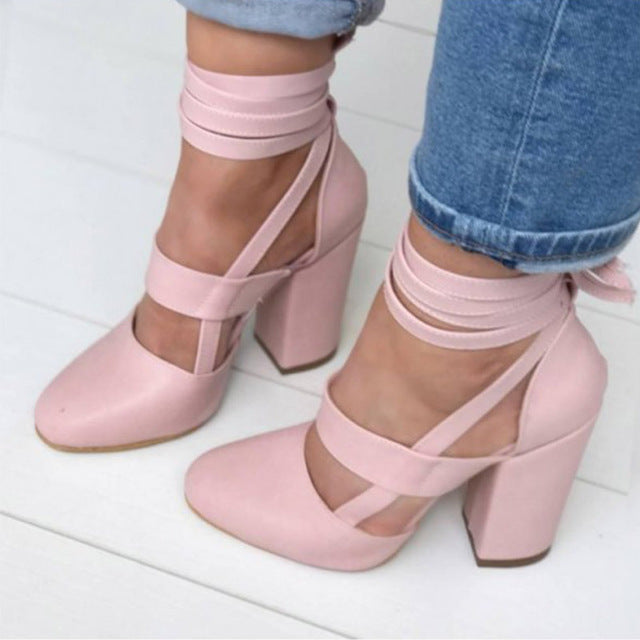 MCCKLE Female Fashion Ankle Strap Two Piece Black Chunky Heel High Heels 2018 Women's Comfortable Pumps Ladies Plus Size Shoes